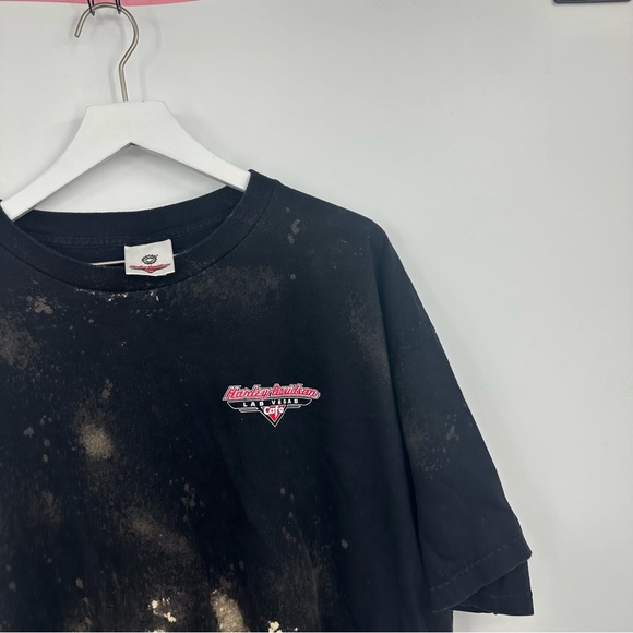 Harley Davidson Cafe Las Vegas Custom Bleach Splatter Short Sleeve Shirt - Picture 3 of 8